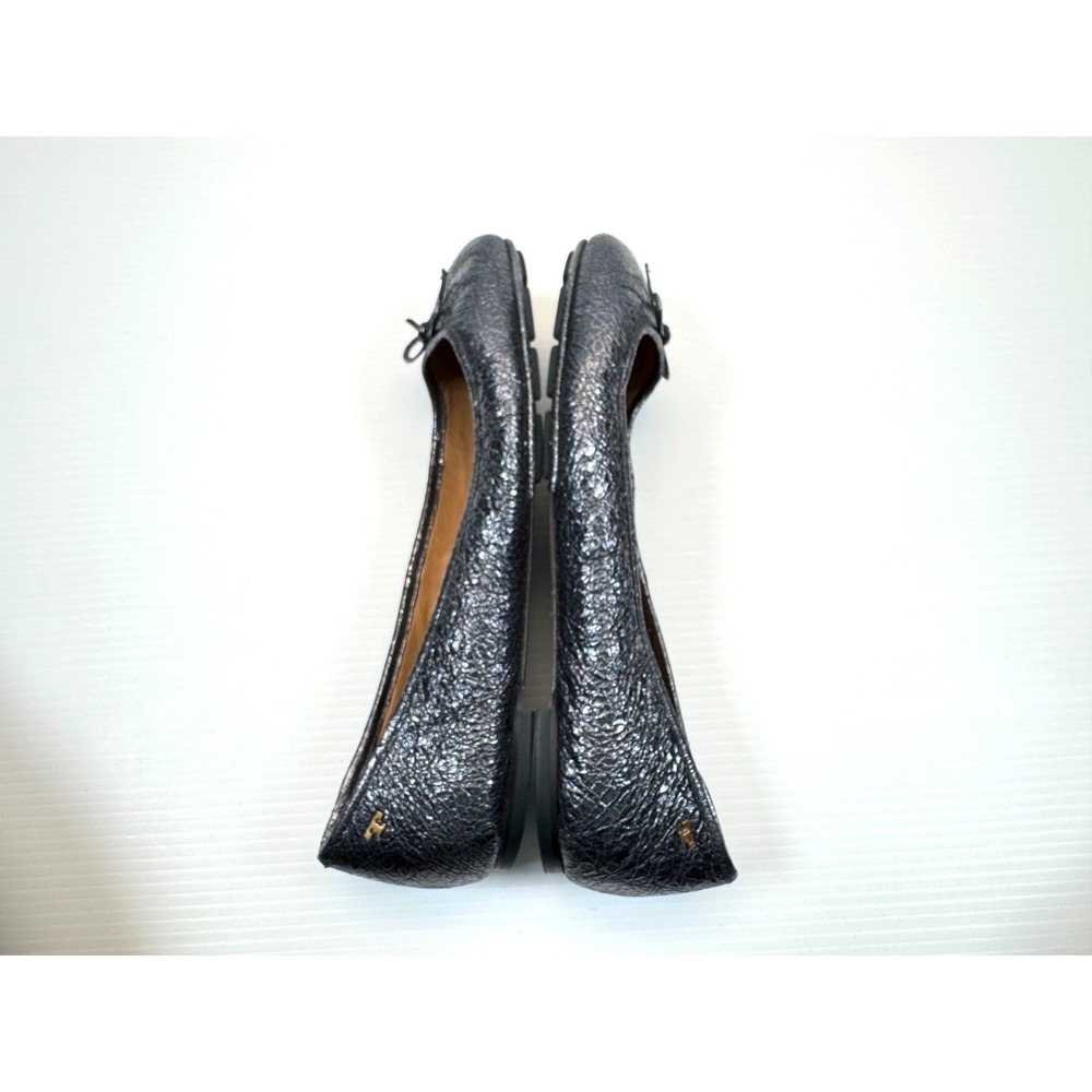 Tory Burch Laila Driver Ballet Flats Women 8-8.5? Metallic Navy‎ Crinkle Leather - Picture 4 of 9